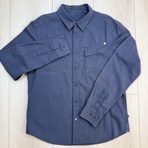 William Rast Y2K Gray Herringbone Button Up‎ Shirt Mens Large Cotton Long Sleeve